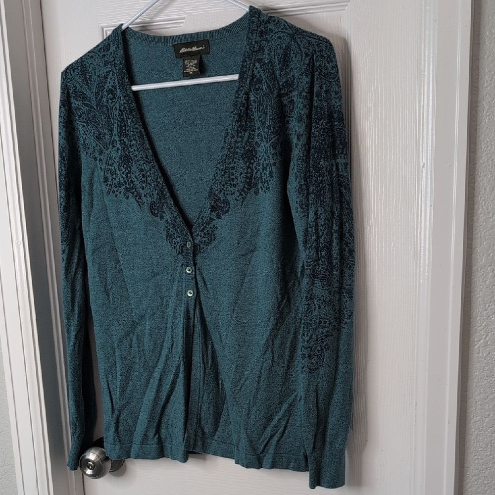 Eddie Bauer Teal Cardigan Sweater Angora Blend - Picture 4 of 11